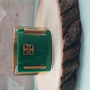 Tory Burch Goldtone green Acetate Bangle Cuff